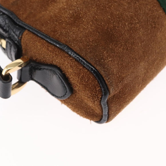 GUCCI Web Sherry Line Shoulder Bag Suede Leather Brown Gold 573321 Auth mr1859