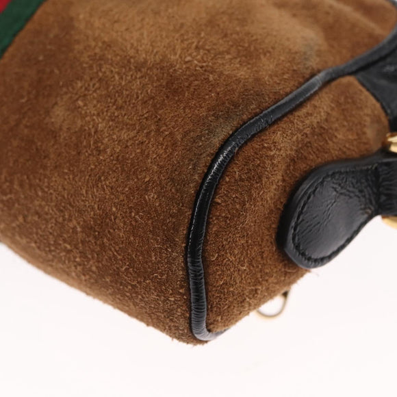 GUCCI Web Sherry Line Shoulder Bag Suede Leather Brown Gold 573321 Auth mr1859