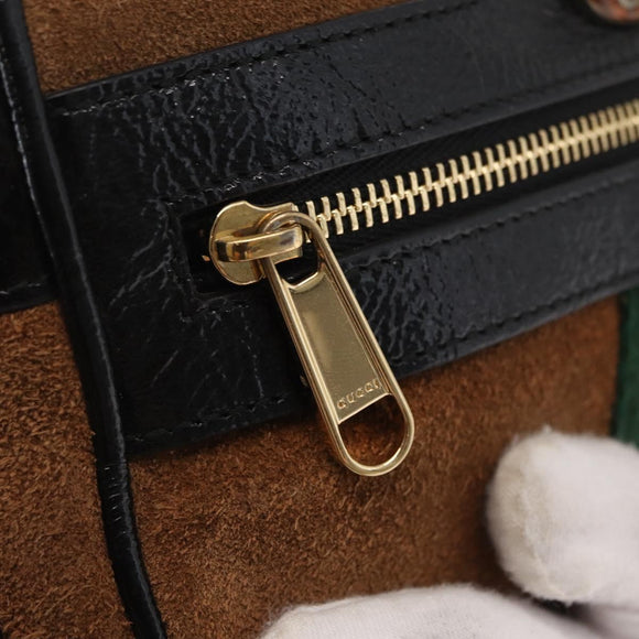 GUCCI Web Sherry Line Shoulder Bag Suede Leather Brown Gold 573321 Auth mr1859