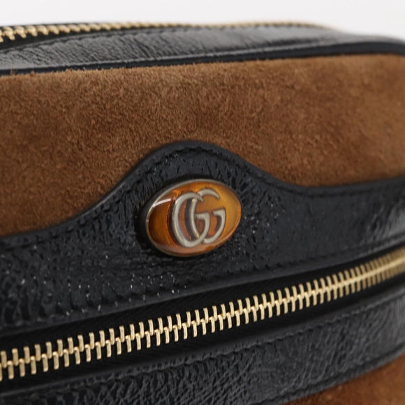 GUCCI Web Sherry Line Shoulder Bag Suede Leather Brown Gold 573321 Auth mr1859