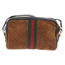 GUCCI Web Sherry Line Shoulder Bag Suede Leather Brown Gold 573321 Auth mr1859-2