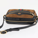 GUCCI Web Sherry Line Shoulder Bag Suede Leather Brown Gold 573321 Auth mr1859-6