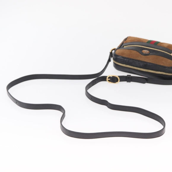 GUCCI Web Sherry Line Shoulder Bag Suede Leather Brown Gold 573321 Auth mr1859
