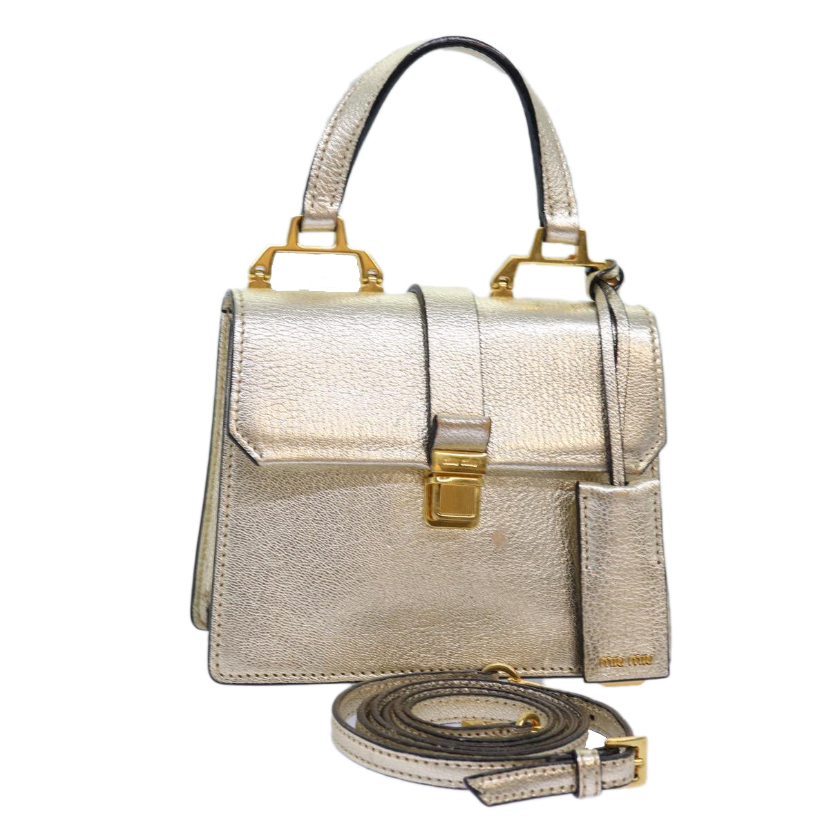 Miu Miu Hand Bag Leather 2way Gold Auth mr186