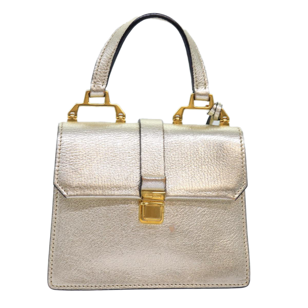 Miu Miu Hand Bag Leather 2way Gold Auth mr186