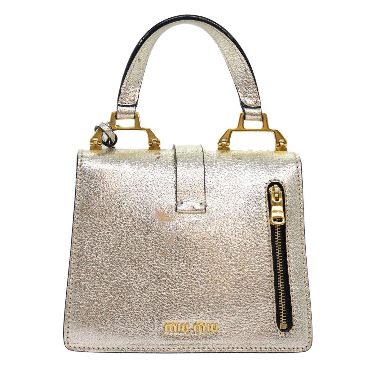 Miu Miu Hand Bag Leather 2way Gold Auth mr186 - 0