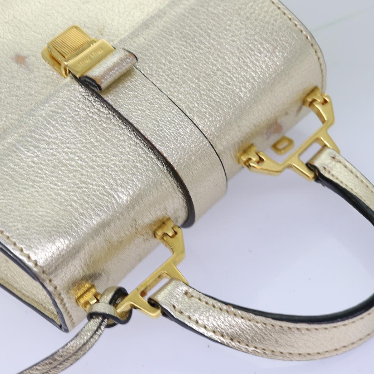 Miu Miu Hand Bag Leather 2way Gold Auth mr186