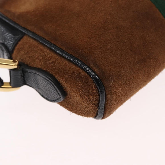 GUCCI Web Sherry Line Shoulder Bag Suede Leather Brown Gold 573321 Auth mr1860