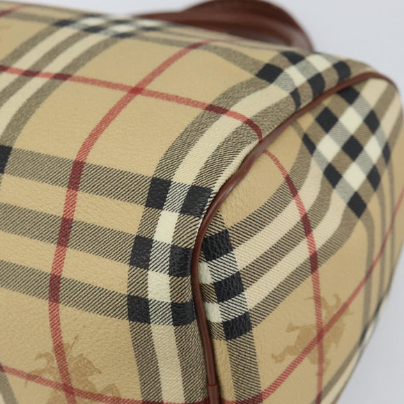 BURBERRY Nova Check Hand Bag PVC Beige Gold Auth mr1864V