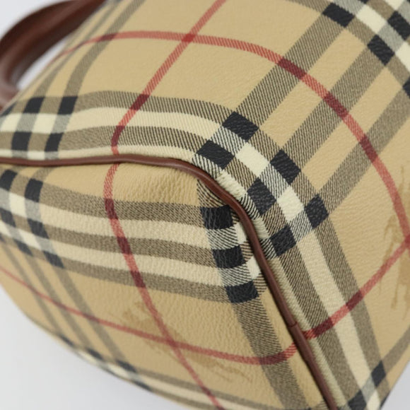 BURBERRY Nova Check Hand Bag PVC Beige Gold Auth mr1864V