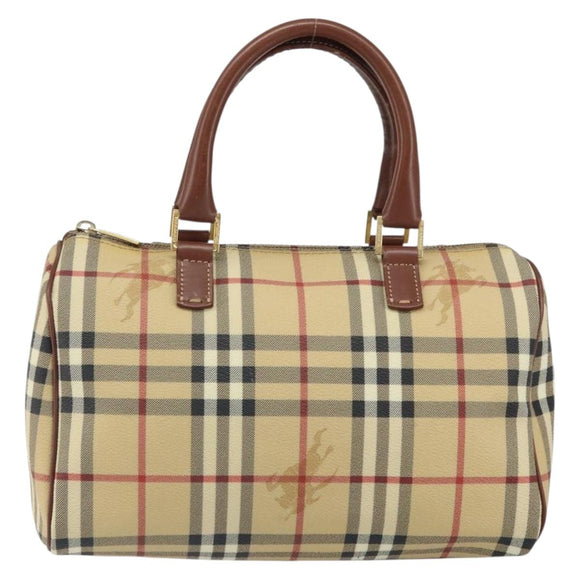 BURBERRY Nova Check Hand Bag PVC Beige Gold Auth mr1864V
