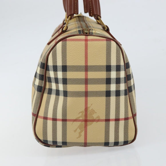 BURBERRY Nova Check Hand Bag PVC Beige Gold Auth mr1864V