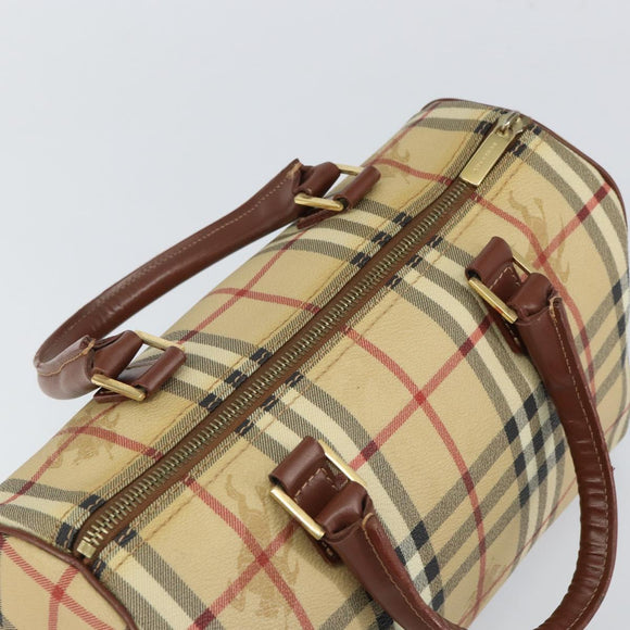 BURBERRY Nova Check Hand Bag PVC Beige Gold Auth mr1864V