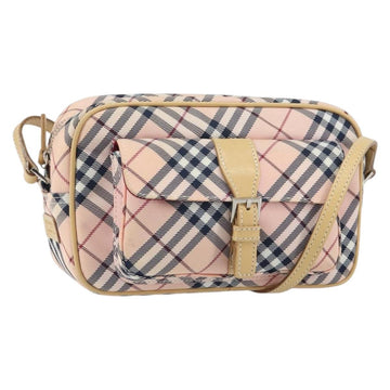 BURBERRY Nova Check Blue Label Shoulder Bag Nylon Pink Silver Auth mr1866