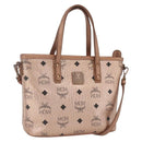 MCM Vicetos Logogram Anya Hand Bag PVC Leather 2way Pink Gold Auth mr1867-1