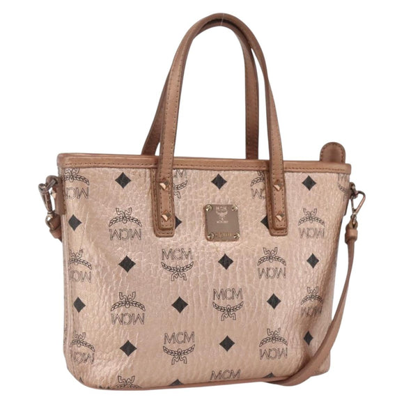 MCM Vicetos Logogram Anya Hand Bag PVC Leather 2way Pink Gold Auth mr1867