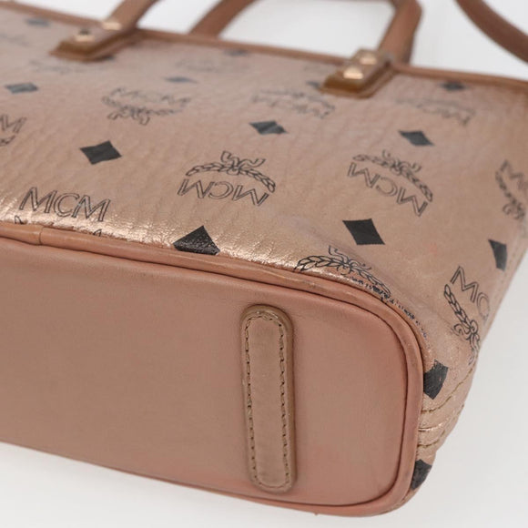 MCM Vicetos Logogram Anya Hand Bag PVC Leather 2way Pink Gold Auth mr1867