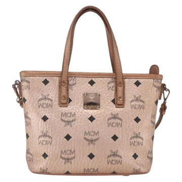 MCM Vicetos Logogram Anya Hand Bag PVC Leather 2way Pink Gold Auth mr1867 - 0