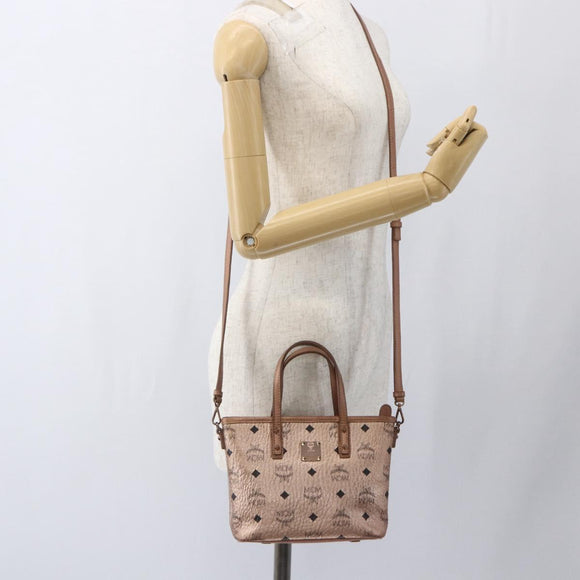 MCM Vicetos Logogram Anya Hand Bag PVC Leather 2way Pink Gold Auth mr1867