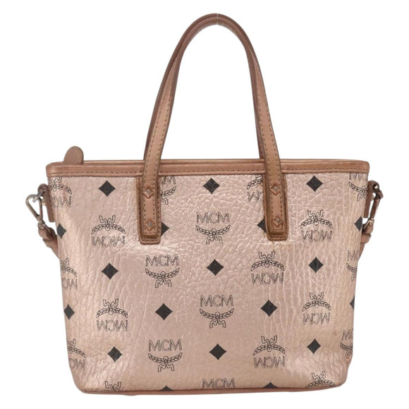 MCM Vicetos Logogram Anya Hand Bag PVC Leather 2way Pink Gold Auth mr1867