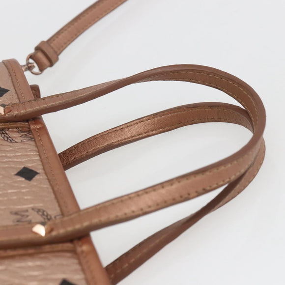 MCM Vicetos Logogram Anya Hand Bag PVC Leather 2way Pink Gold Auth mr1867