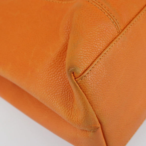 CHANEL Tote Bag Caviar Skin Orange Gold CC Auth mr1868