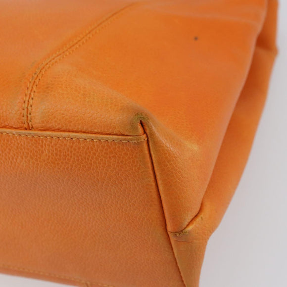 CHANEL Tote Bag Caviar Skin Orange Gold CC Auth mr1868