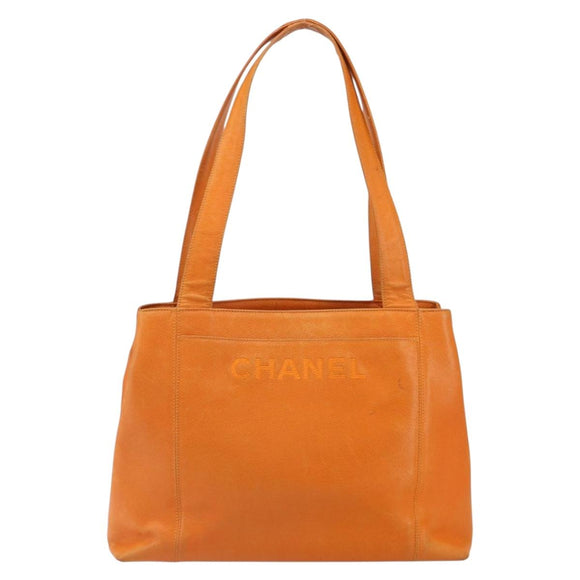 CHANEL Tote Bag Caviar Skin Orange Gold CC Auth mr1868