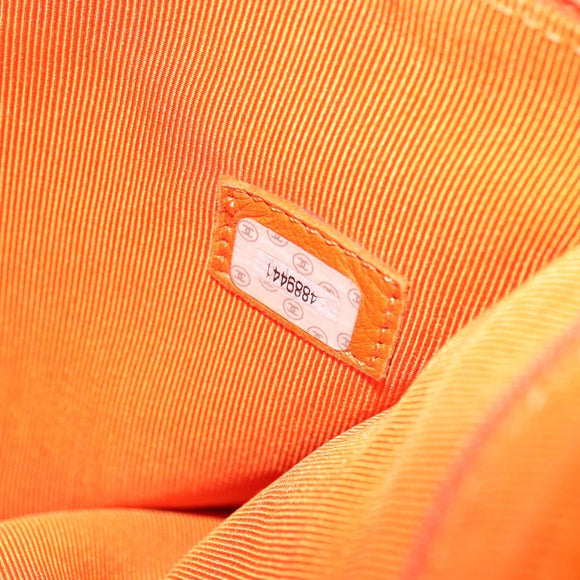 CHANEL Tote Bag Caviar Skin Orange Gold CC Auth mr1868