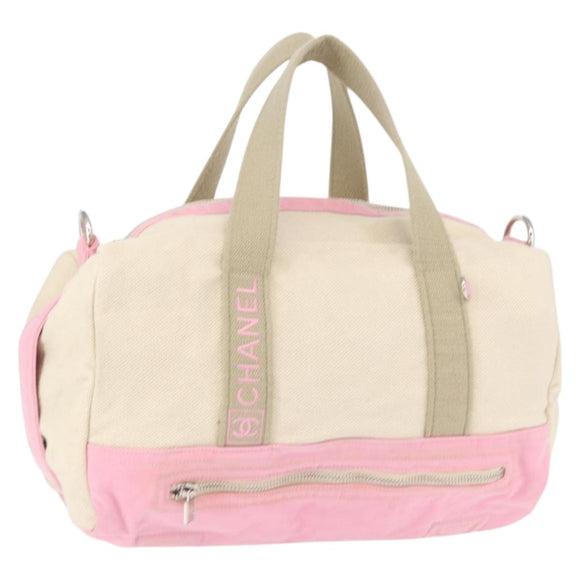 CHANEL Boston Bag Canvas Pink Silver CC Auth mr1869