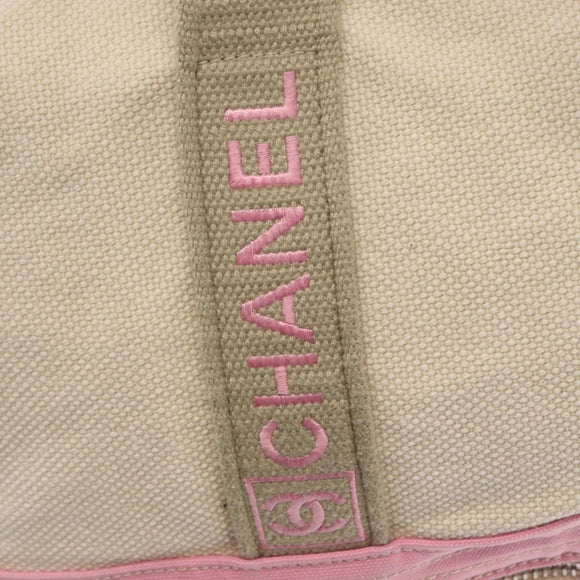 CHANEL Boston Bag Canvas Pink Silver CC Auth mr1869