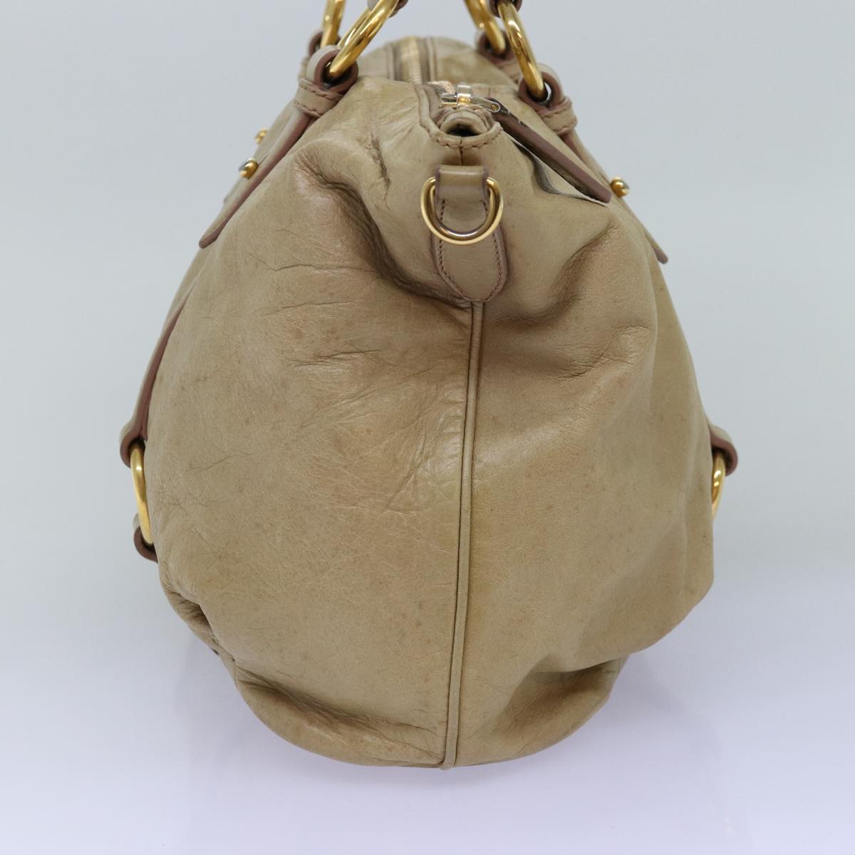Miu Miu Hand Bag Leather 2way Beige Auth mr187