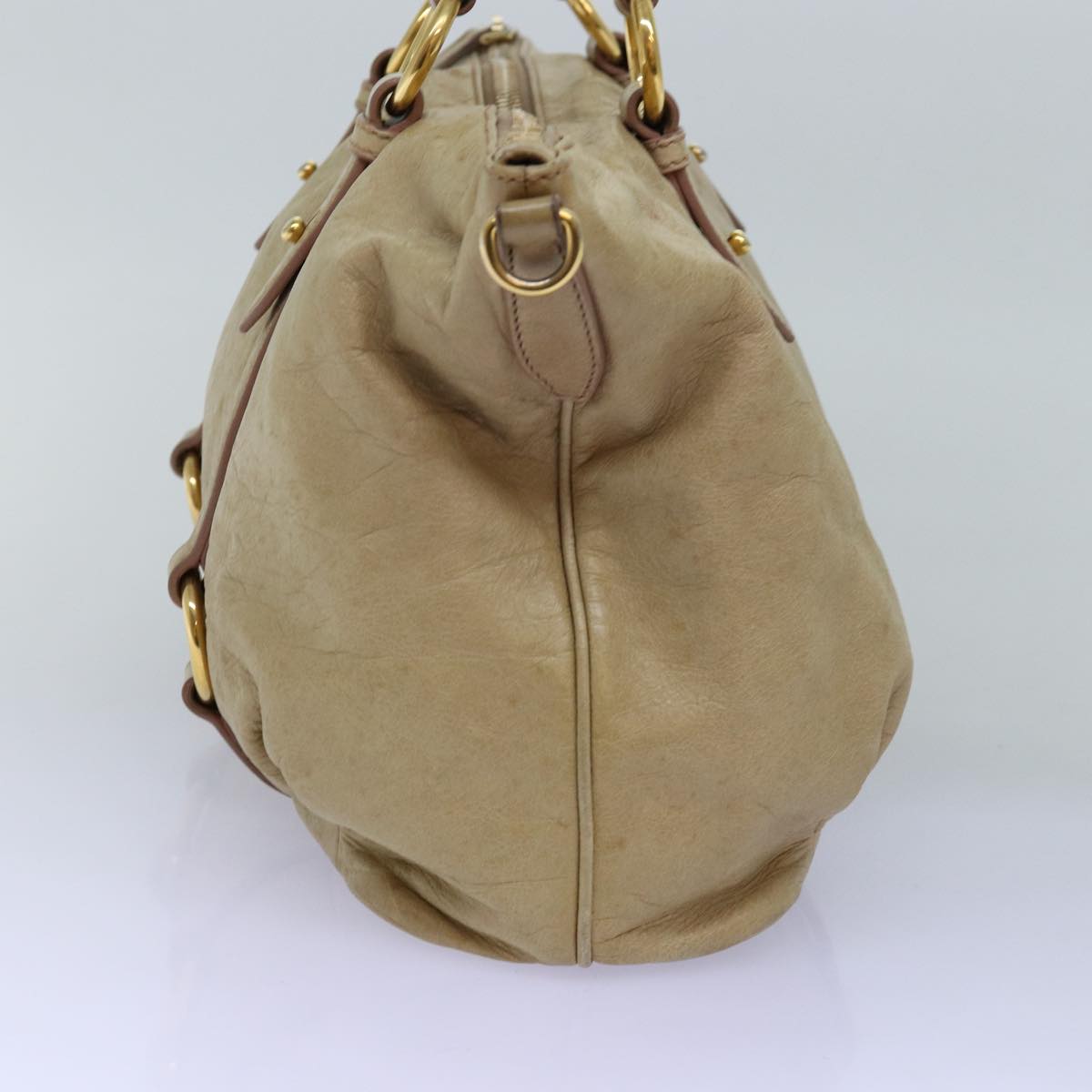 Miu Miu Hand Bag Leather 2way Beige Auth mr187