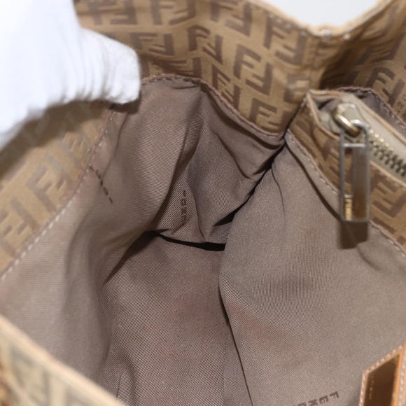 FENDI Zucchino Canvas Hand Bag Beige Gold Auth mr1871