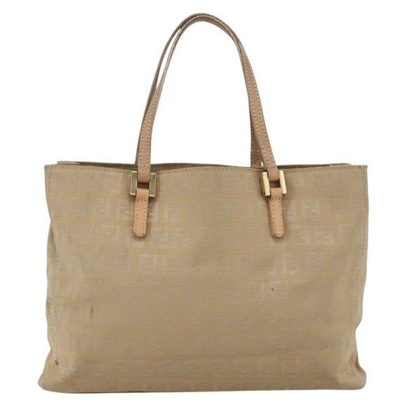 FENDI Zucchino Canvas Hand Bag Beige Gold Auth mr1871