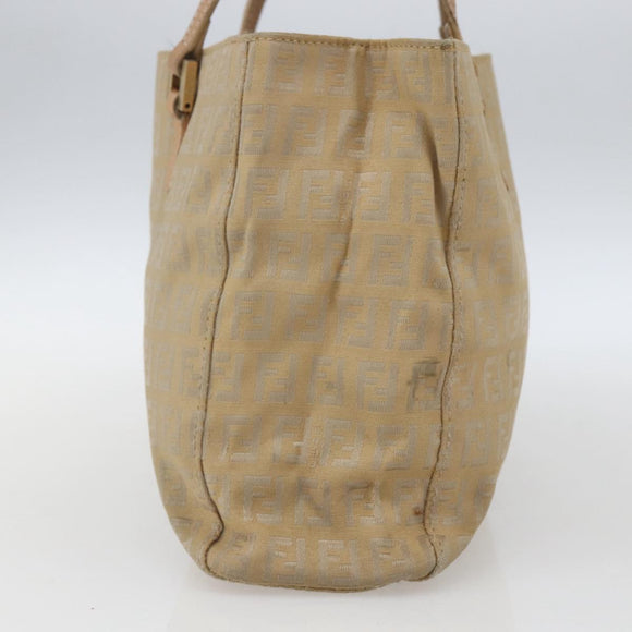 FENDI Zucchino Canvas Hand Bag Beige Gold Auth mr1871