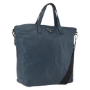 PRADA Tote Bag Leather Navy Silver Auth mr1876-1