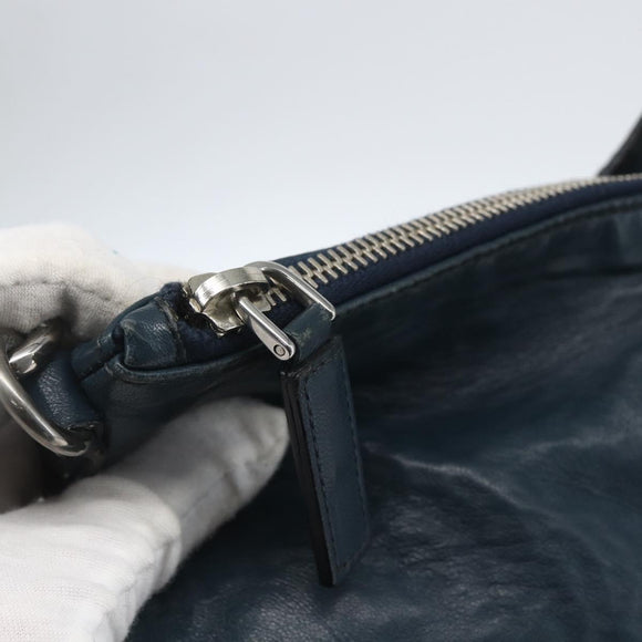 PRADA Tote Bag Leather Navy Silver Auth mr1876