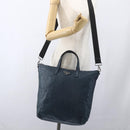 PRADA Tote Bag Leather Navy Silver Auth mr1876-28