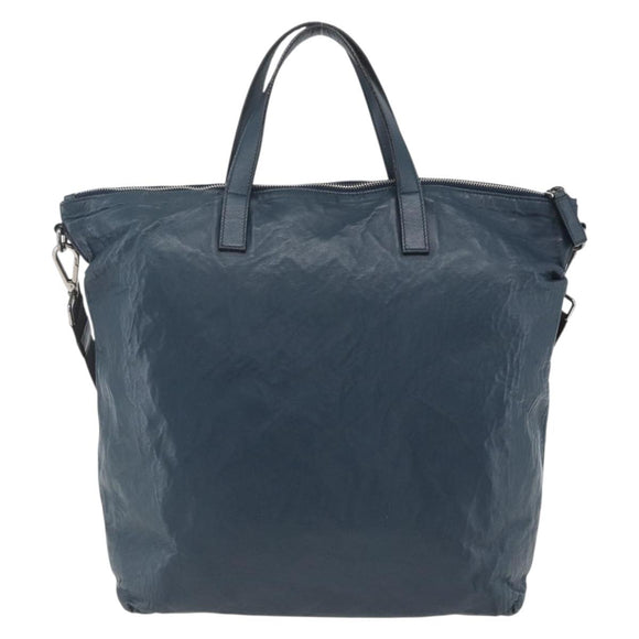 PRADA Tote Bag Leather Navy Silver Auth mr1876