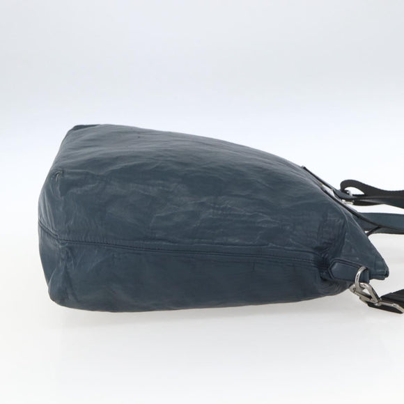 PRADA Tote Bag Leather Navy Silver Auth mr1876