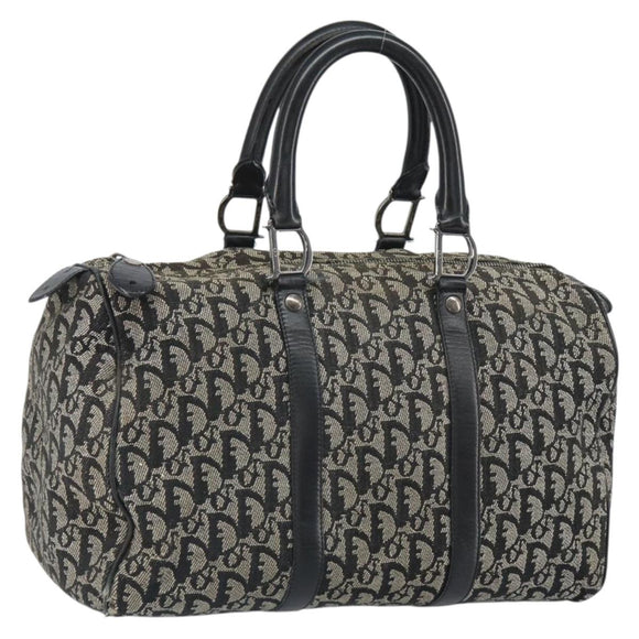 Christian Dior Trotter Canvas Boston Bag Black Silver Auth mr1878