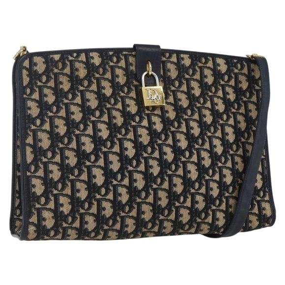 Christian Dior Trotter Canvas Shoulder Bag Navy Gold Auth mr1879