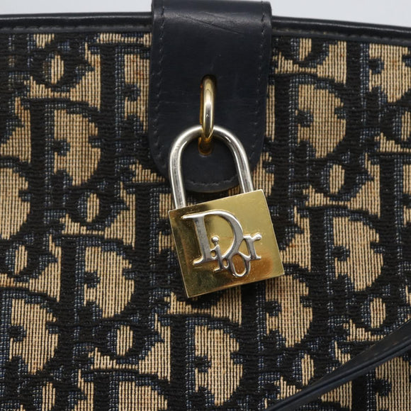 Christian Dior Trotter Canvas Shoulder Bag Navy Gold Auth mr1879