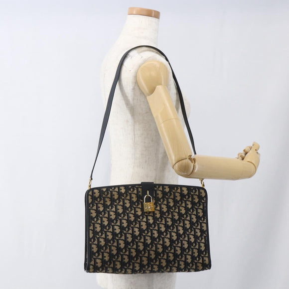Christian Dior Trotter Canvas Shoulder Bag Navy Gold Auth mr1879