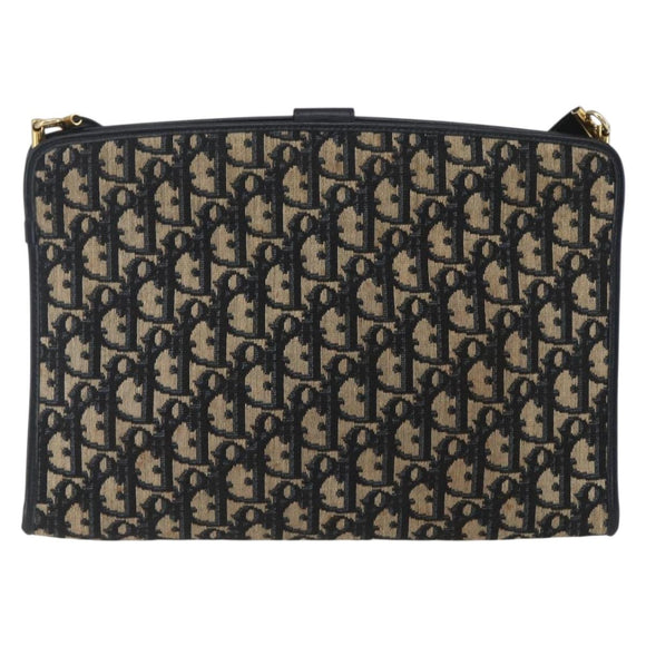 Christian Dior Trotter Canvas Shoulder Bag Navy Gold Auth mr1879