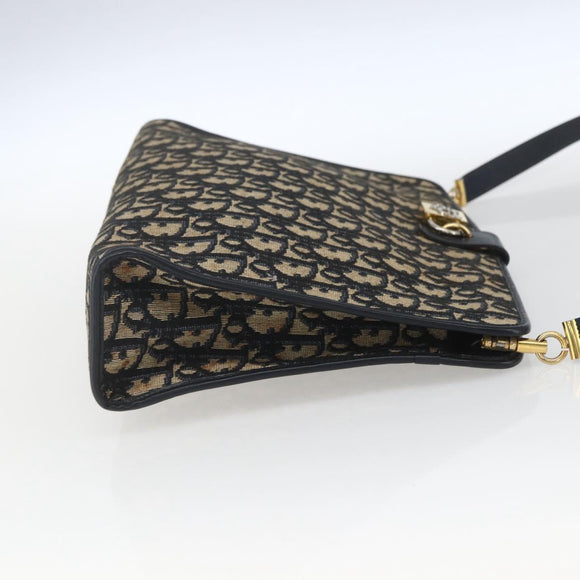 Christian Dior Trotter Canvas Shoulder Bag Navy Gold Auth mr1879