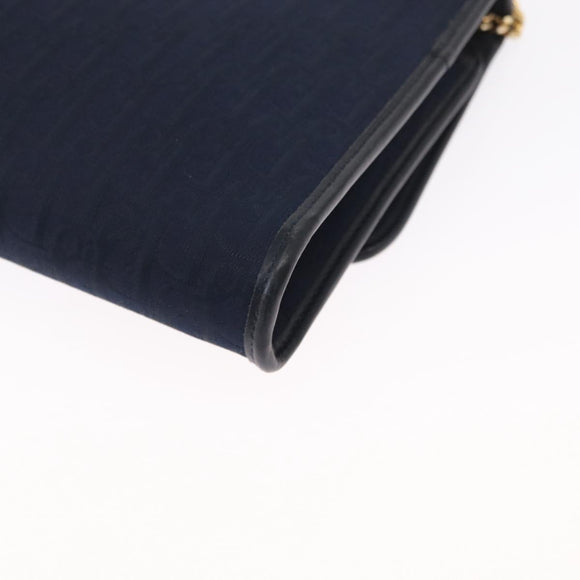 Christian Dior Chain Trotter Canvas Shoulder Bag Navy Gold Auth mr1880V