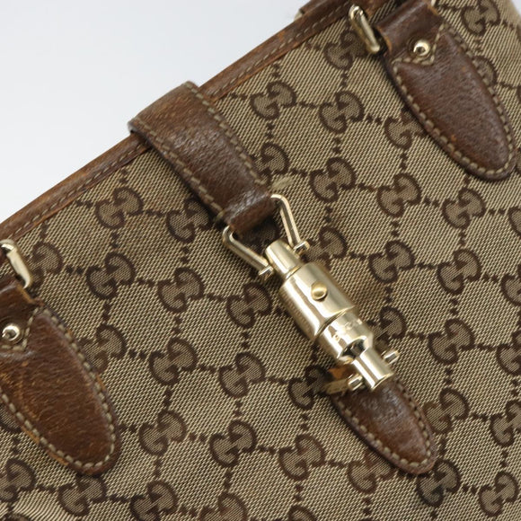 GUCCI GG Canvas Jackie Hand Bag Beige Gold 145817 Auth mr1884
