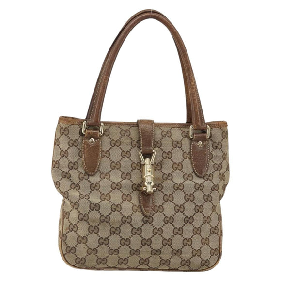 GUCCI GG Canvas Jackie Hand Bag Beige Gold 145817 Auth mr1884